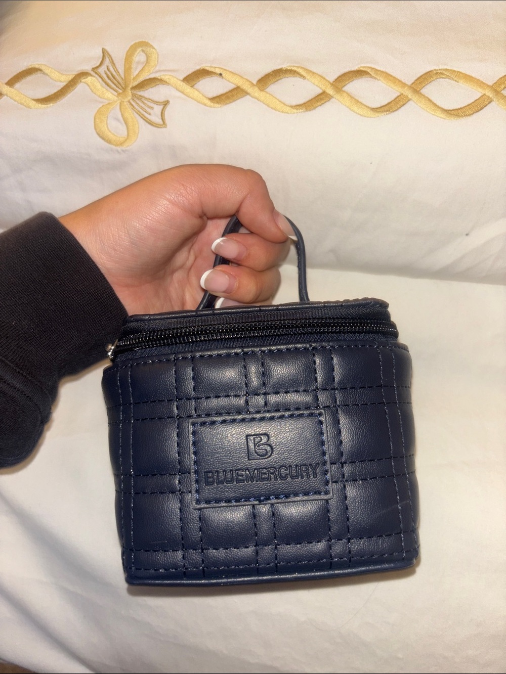 Navy Quilted Cosmetic Case